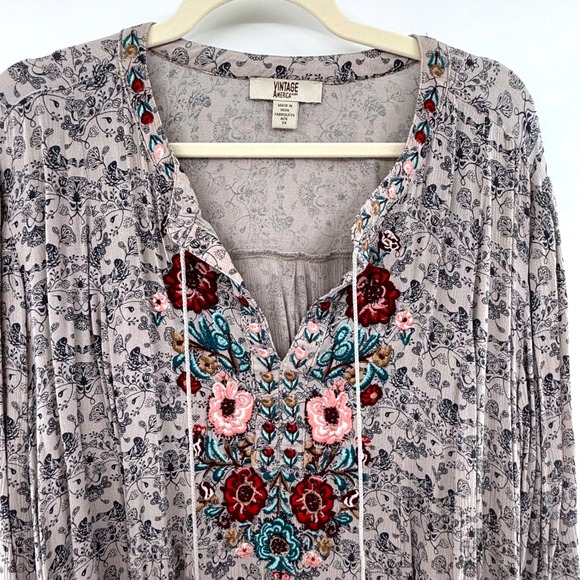 Vintage America Blues Embroidered Boho Blouse Plus Size 3X Floral Peasant Top - Picture 2 of 4